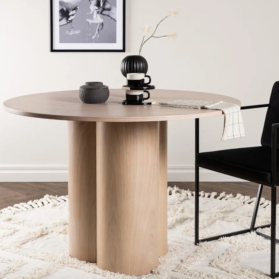Eettafel Rond Whitewash 110cm - Fineer - Scandinavisch - Tafel Olivia