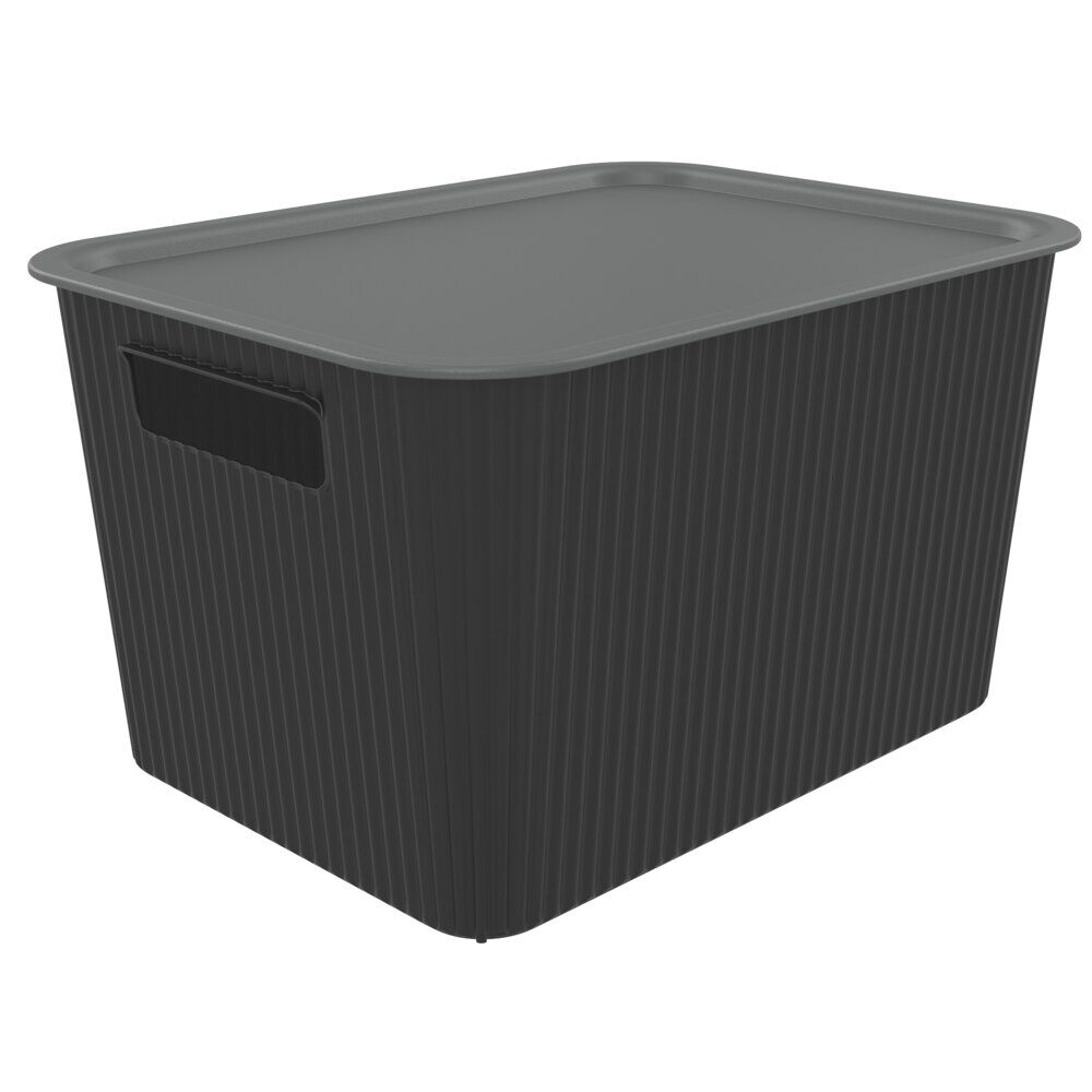 Panier de rangement 14L Vibox plastique noir avec couvercle gris 35x27xH20cm