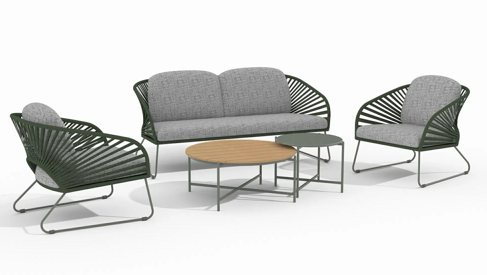 Zestaw MEBLE OGRODOWE Novella szary sofa, 2 fotele i stoliki