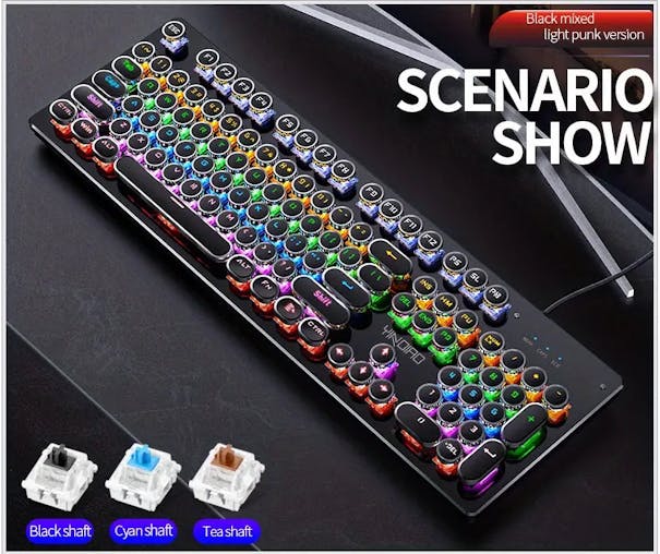 NNETM Caller Mechanical Keyboard - 104 Keys, Green Axis, Backlit, Wired USB, Black [Green Axis]