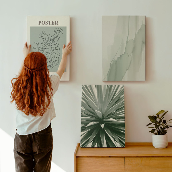 Obraz canvas 3 częściowy Beżowa zieleń | 3x40x60 | Wallfluent