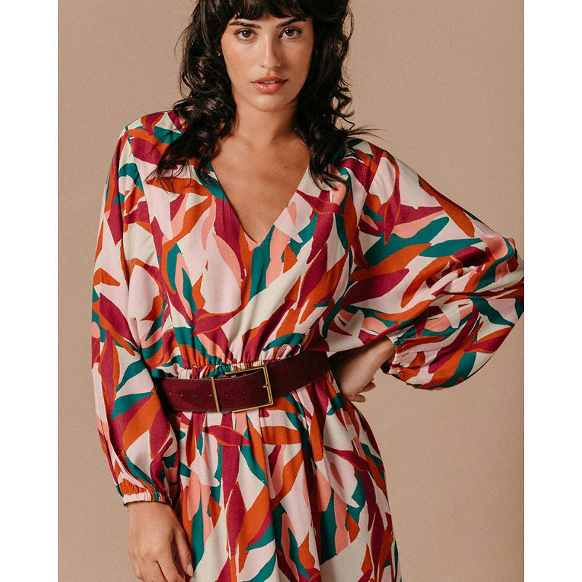 Robe longue Lima encolure V manches longues