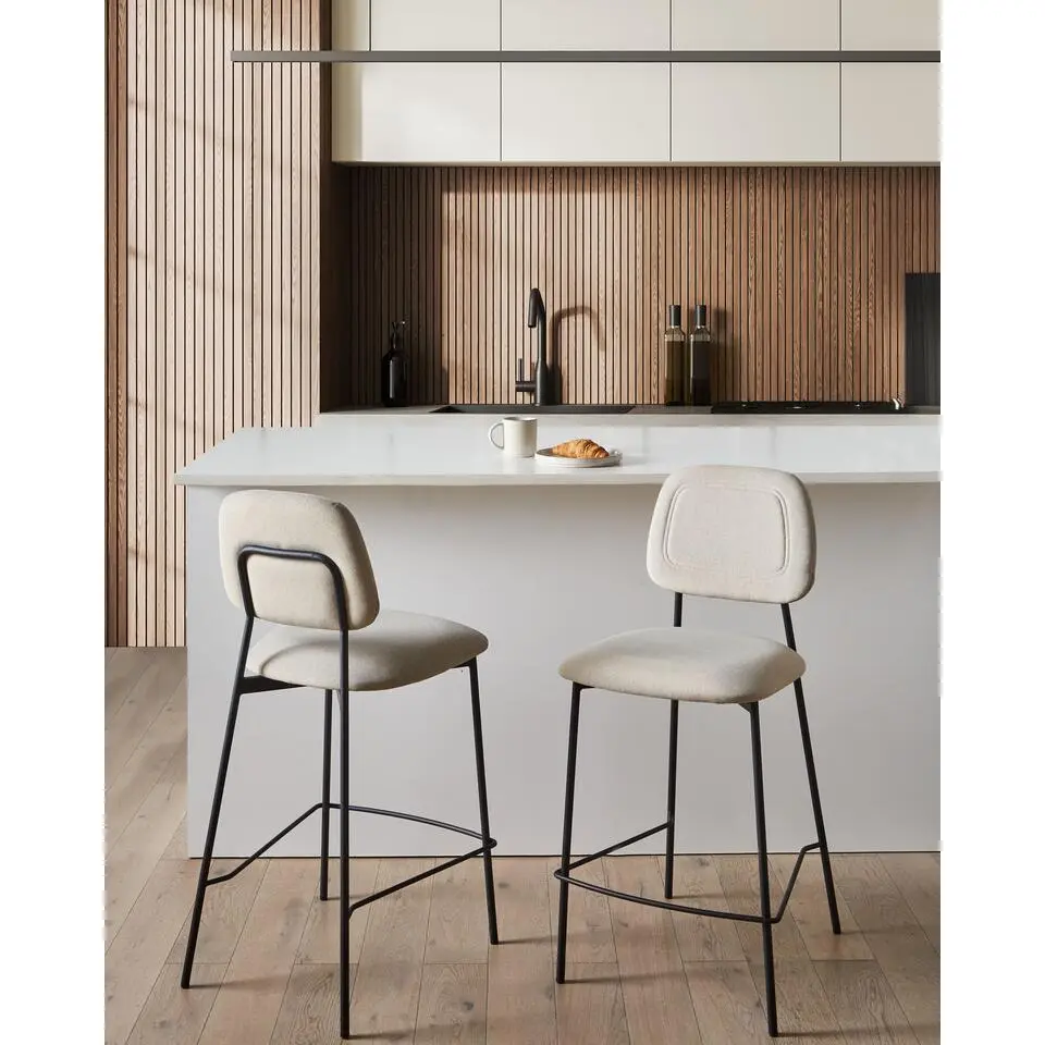 DUETTE - Barkruk set van 2 - Lichtbeige - Fluweel