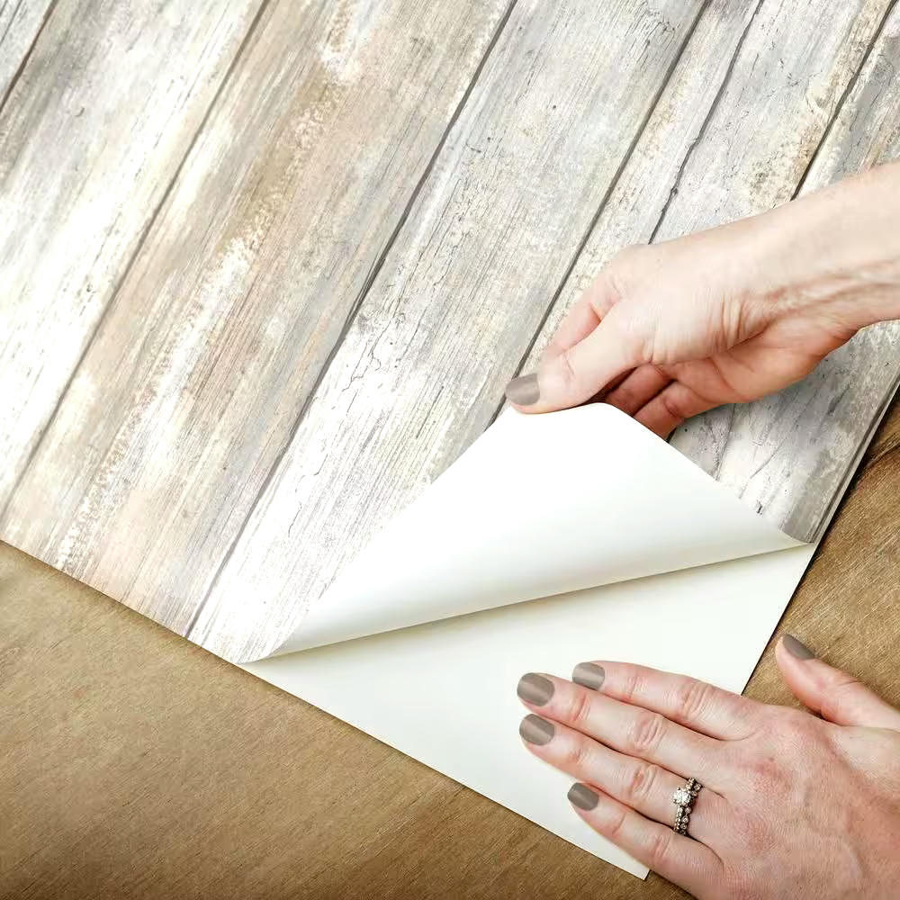 RoomMates Peel & Stick Removable Wallpaper, Repositionable & Washable, 20.5-in x 16.5-ft, Tan Woodplank