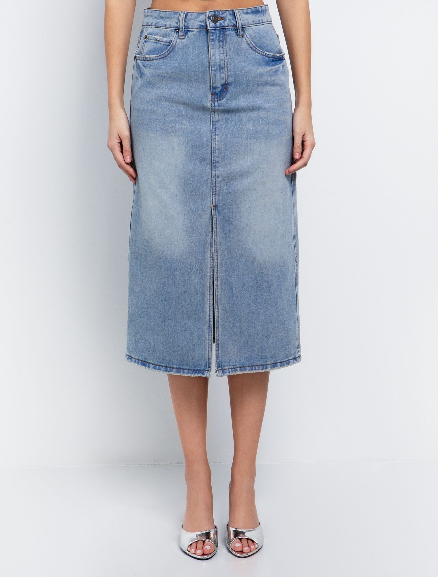 Jean μίντι φούστα με σκίσιμο