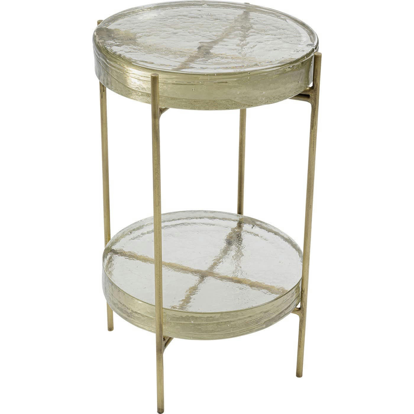 ICE DOUBLE - Table d'appoint ronde en verre et acier doré D30