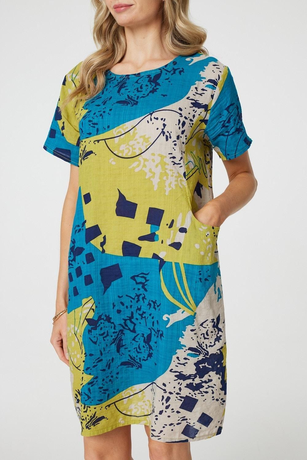 Izabel London Abstract Print Short Sleeve Shift Dress