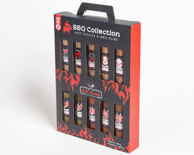 Grill Society 10 Piece BBQ Hot Sauces & BBQ Rubs Collection