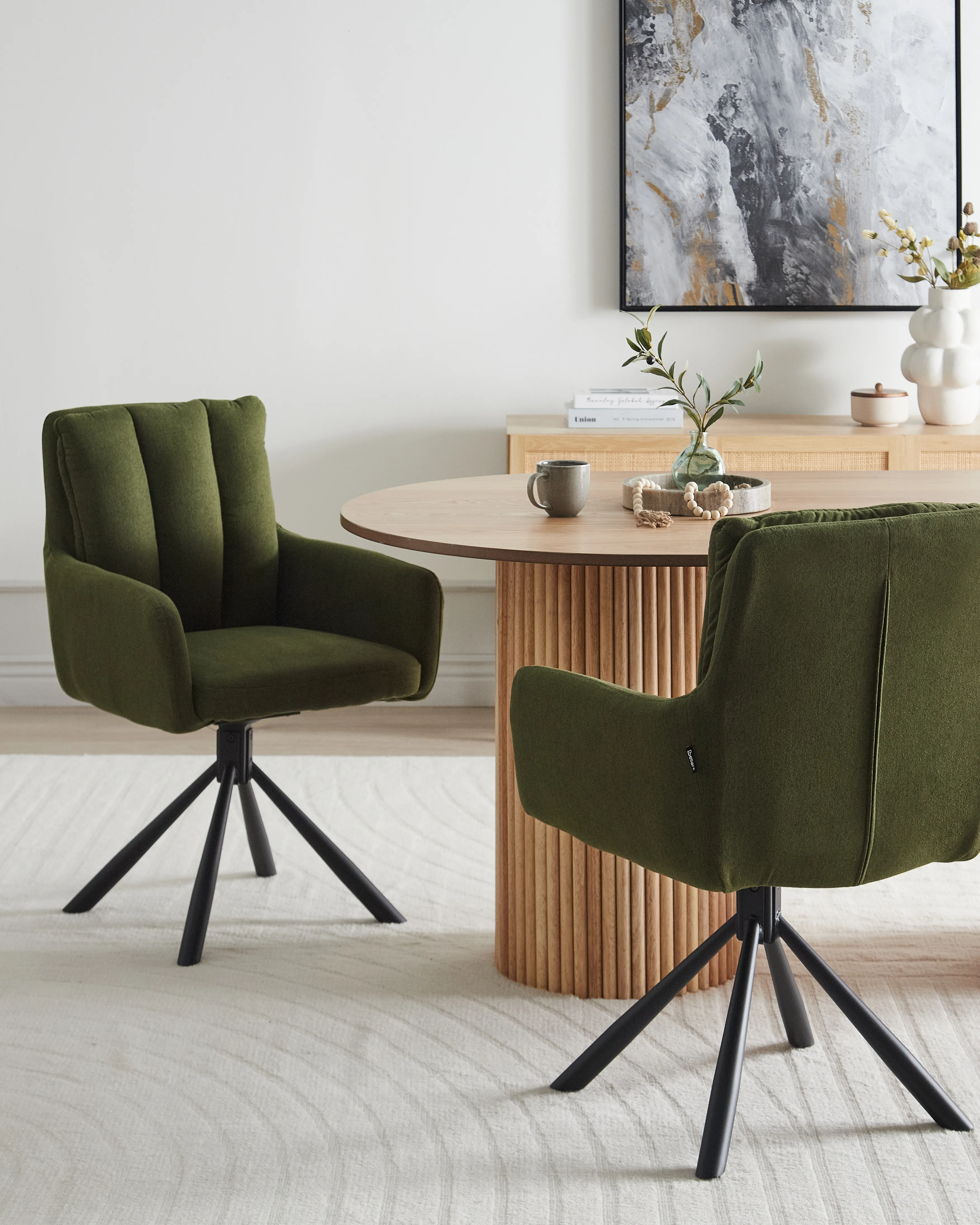 Set of 2 Dining Chairs Swivel SARDOAL Fabric Dark Green