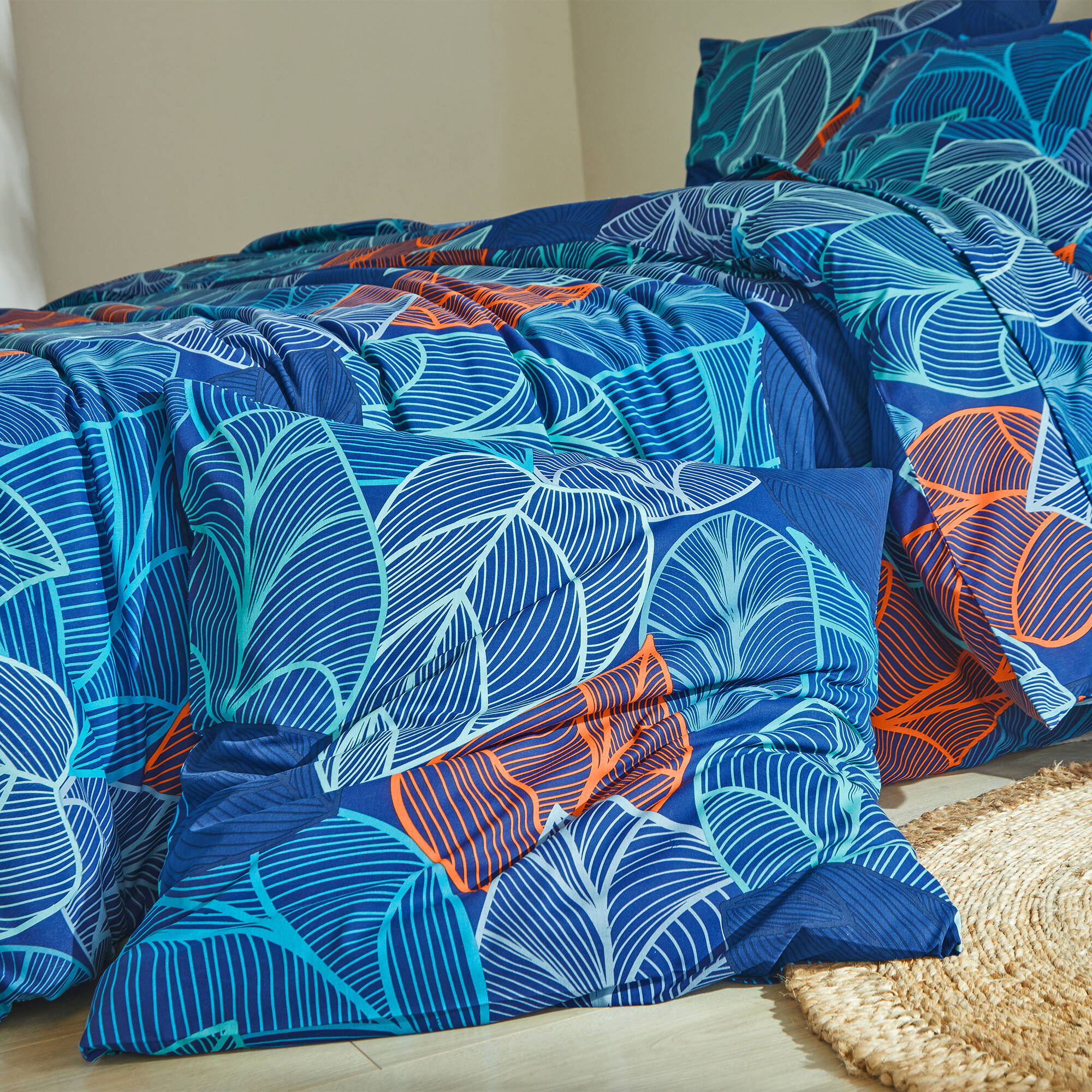 Linge de lit Elsa en polycoton à motifs feuilles