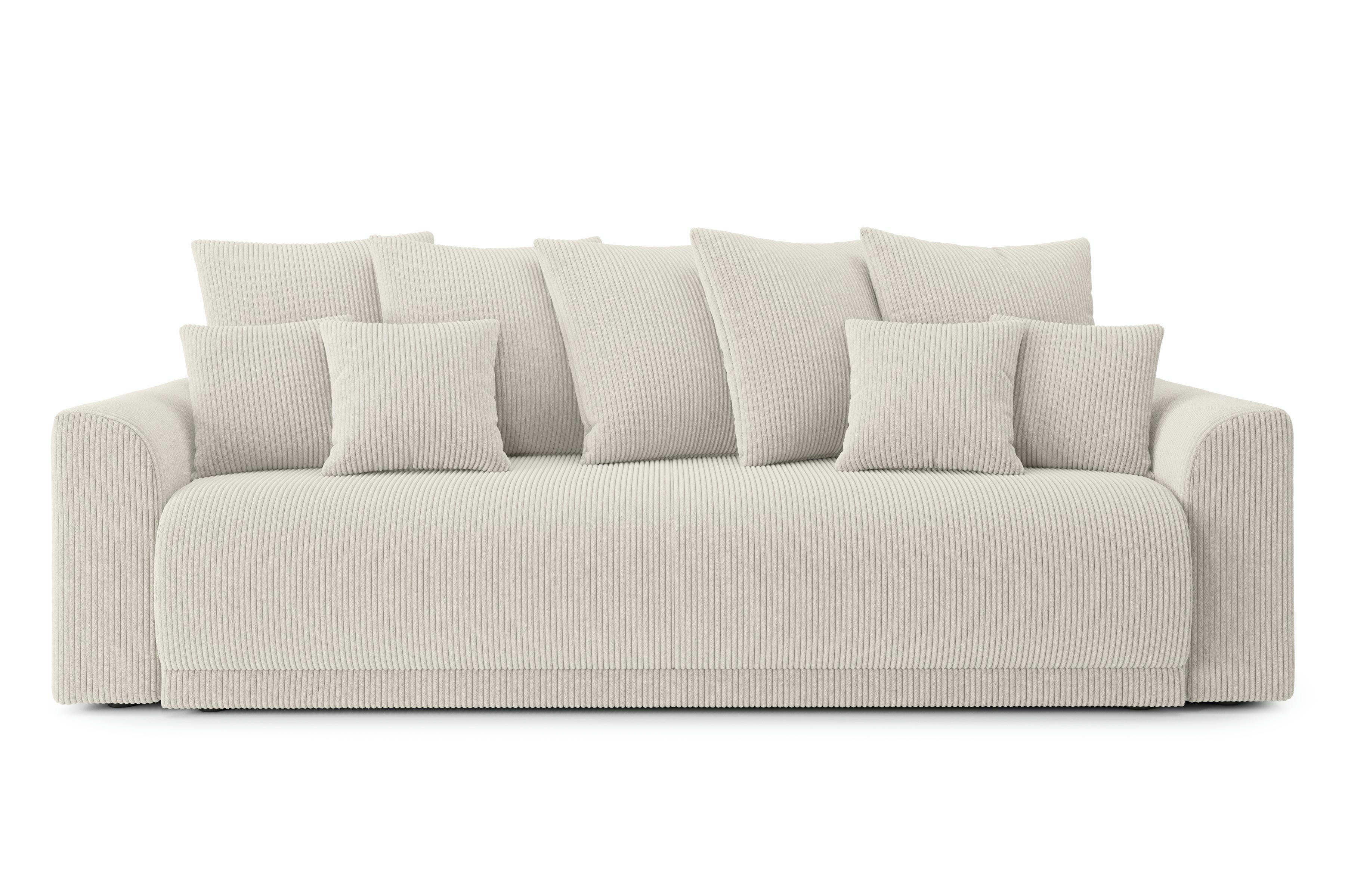 NOVA - Canapé droit convertible en velours côtelé 3 places beige