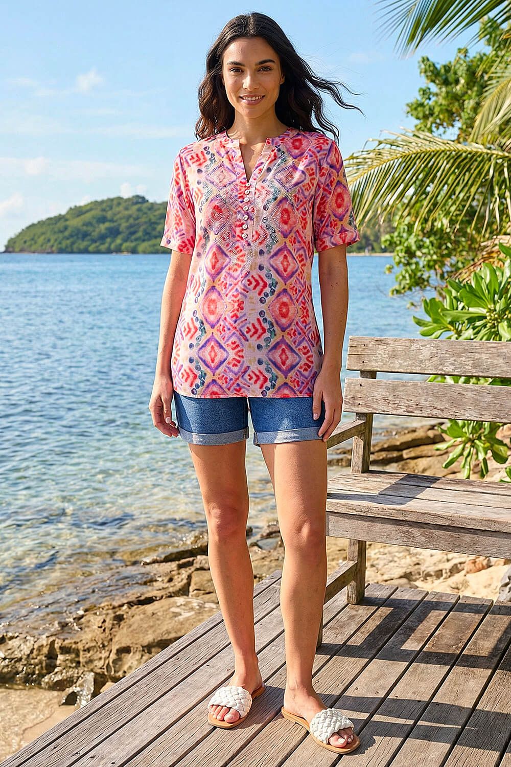 Roman Watercolour Print Embellished Top