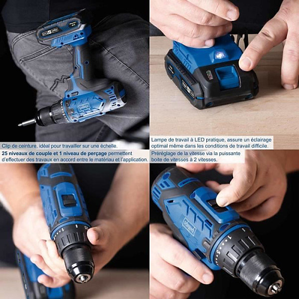 Coffret perceuse visseuse sans fil C-DTB74/1-X - 50Nm mandrin 13mm   74 accessoires - SCHEPPACH 20V IXES   batterie 2Ah   charge