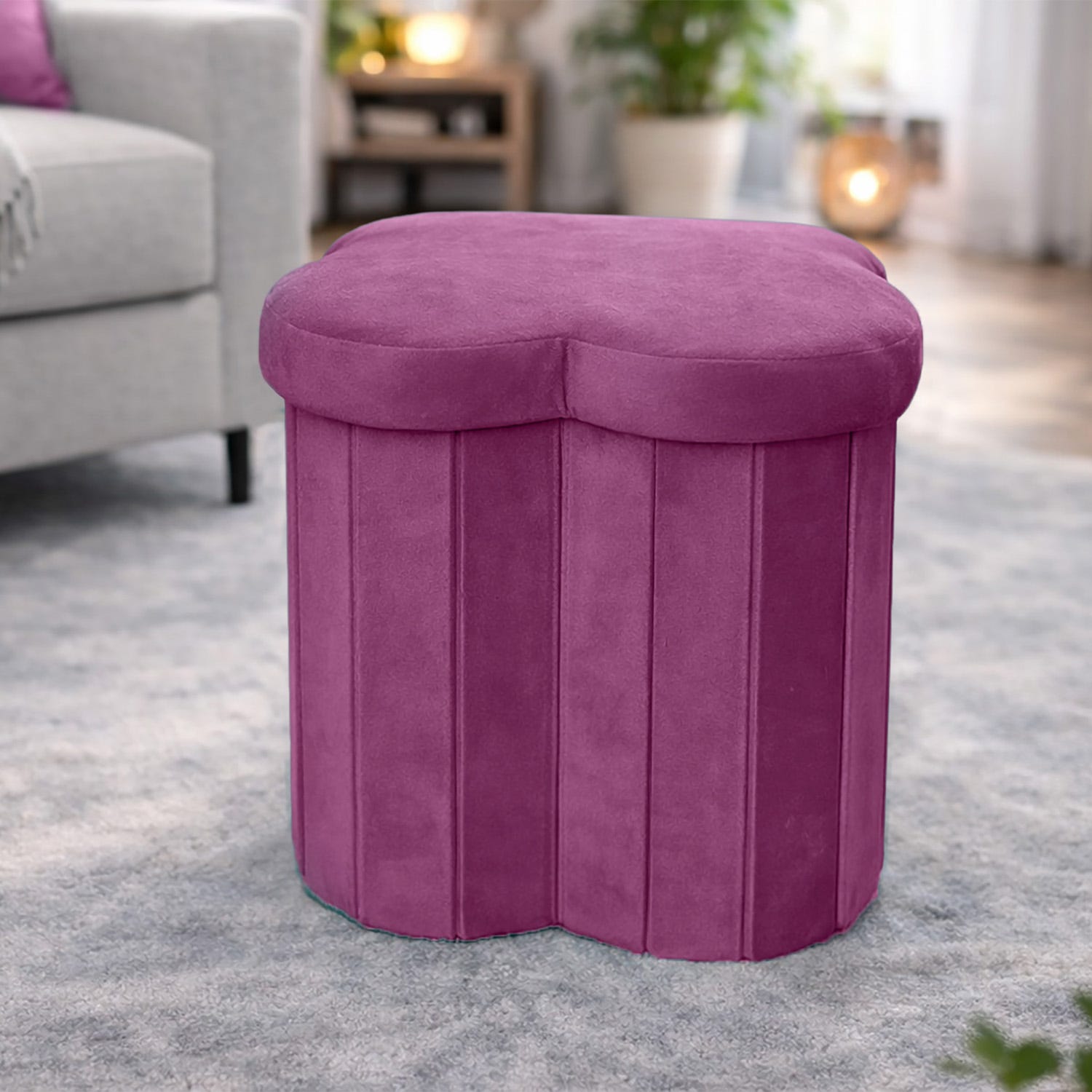 Pouf pieghevole fiore fucsia velluto 40 cm
