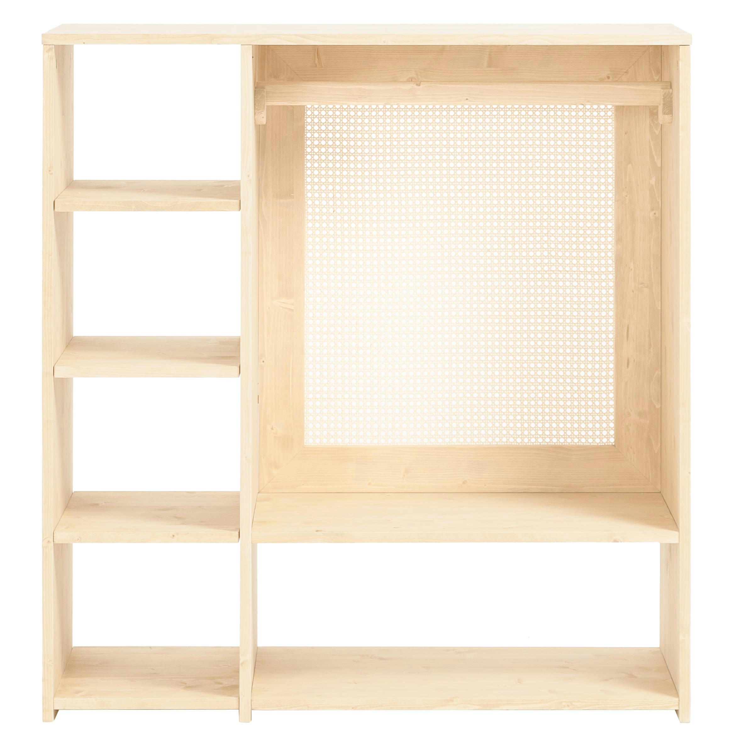 BLAI - Armoire Montessori en épicéa massif de couleur beige avec du rotin