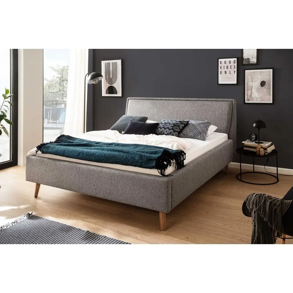 Tweepersoonsbed Estee 160x200 met opbergruimte - grijs/eik