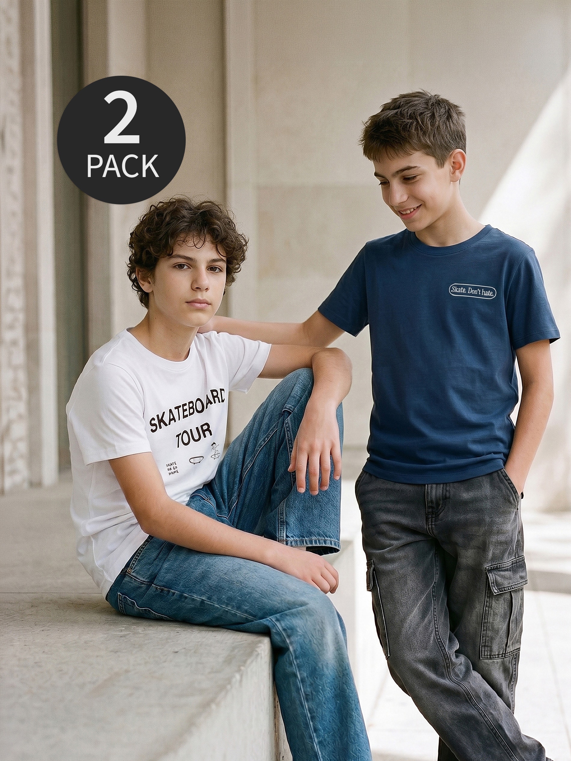 Bawełniane koszulki z nadrukiem w stylu skate 2 pack