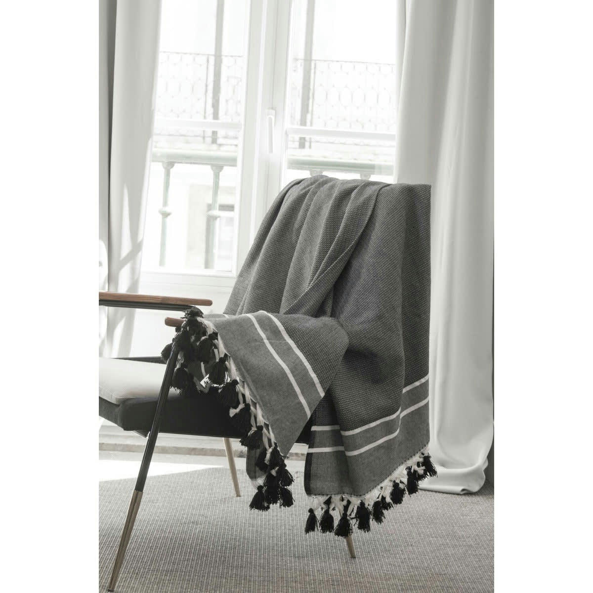 STOCKHOLM - Plaid coton  160x250 noir