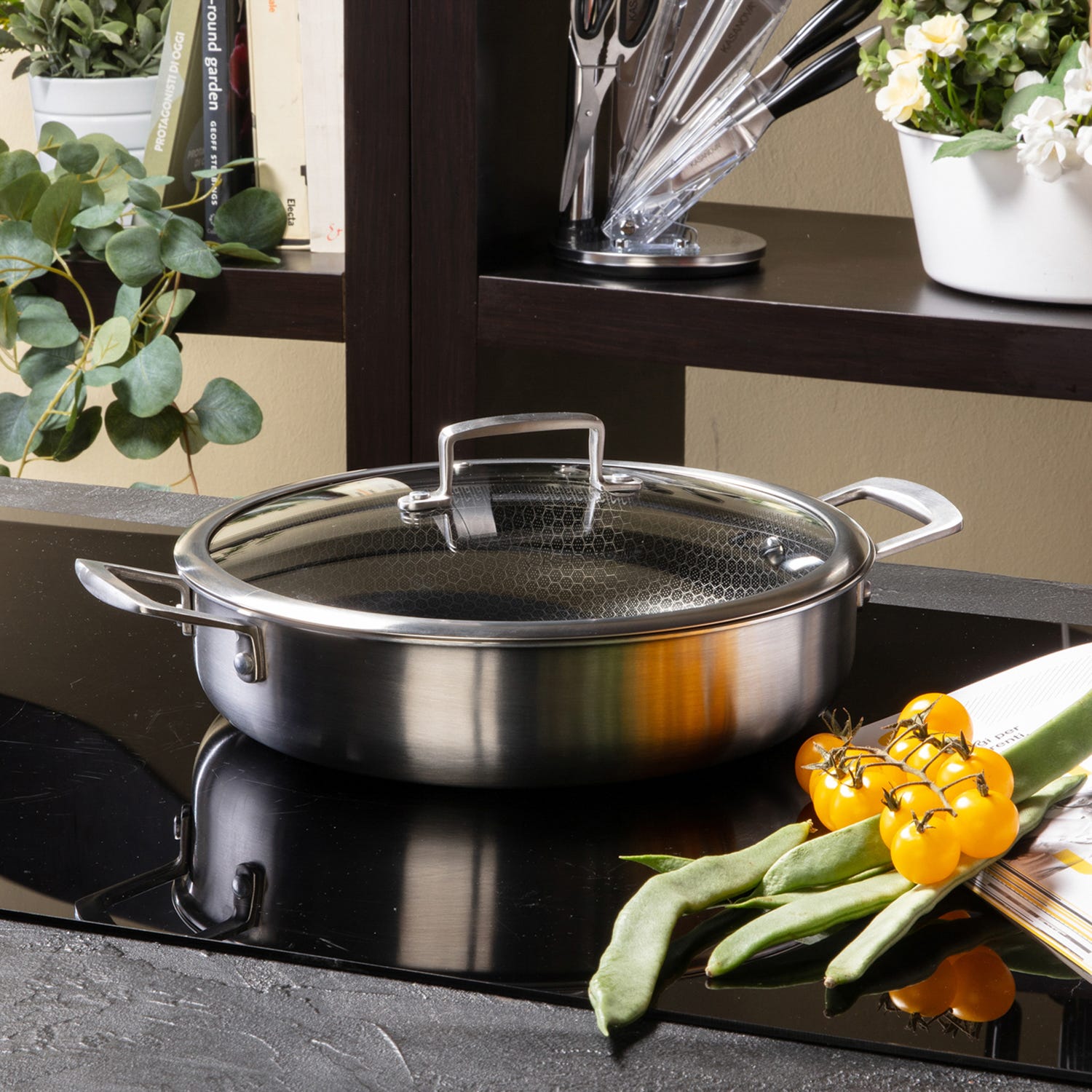 Tegame 24 cm con coperchio a 3 strati Tri - ply
