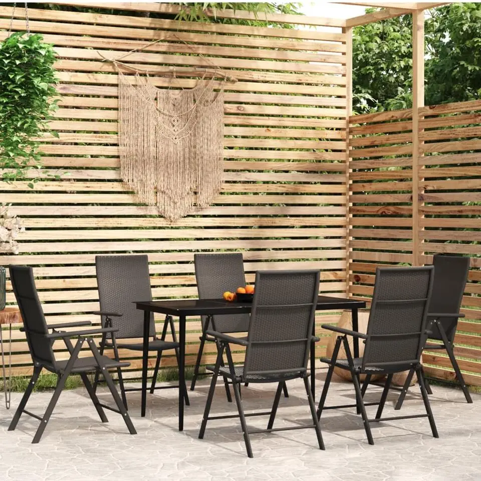 vidaXL - Tuinset 6 verstelbaar stoelen - Zwart PE rattan - 140x70 cm - 7 stuks