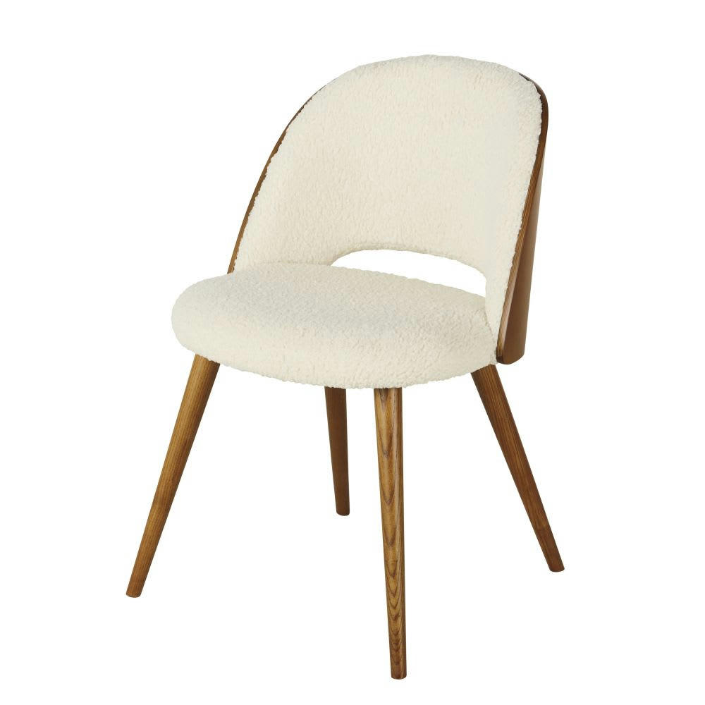Sysley - Chaise à bouclettes blanches et bois de chêne
