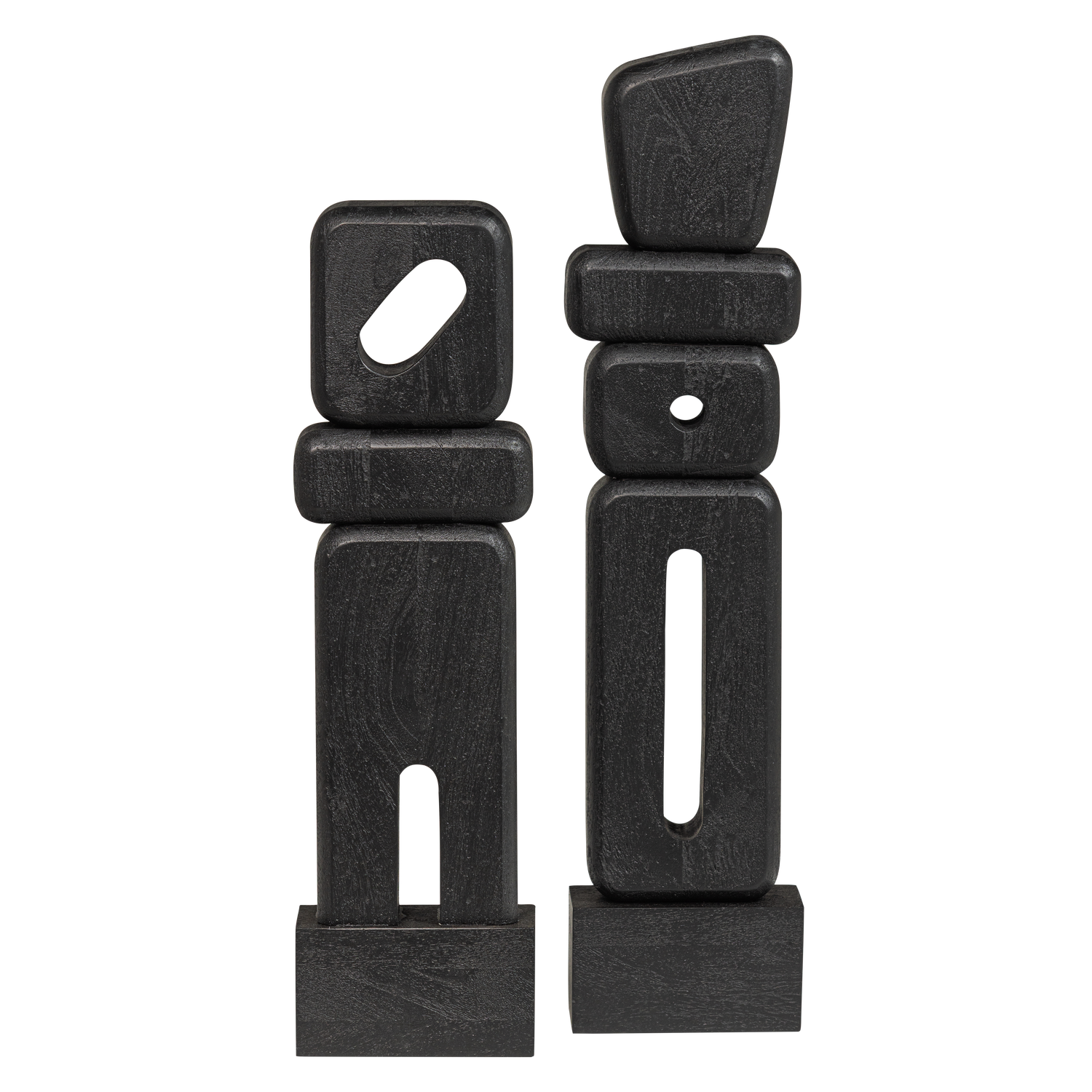 WOOOD sculptuur ornamenten Elon - Hout - Zwart - Set van 2 - 53x15x8/67x15x8