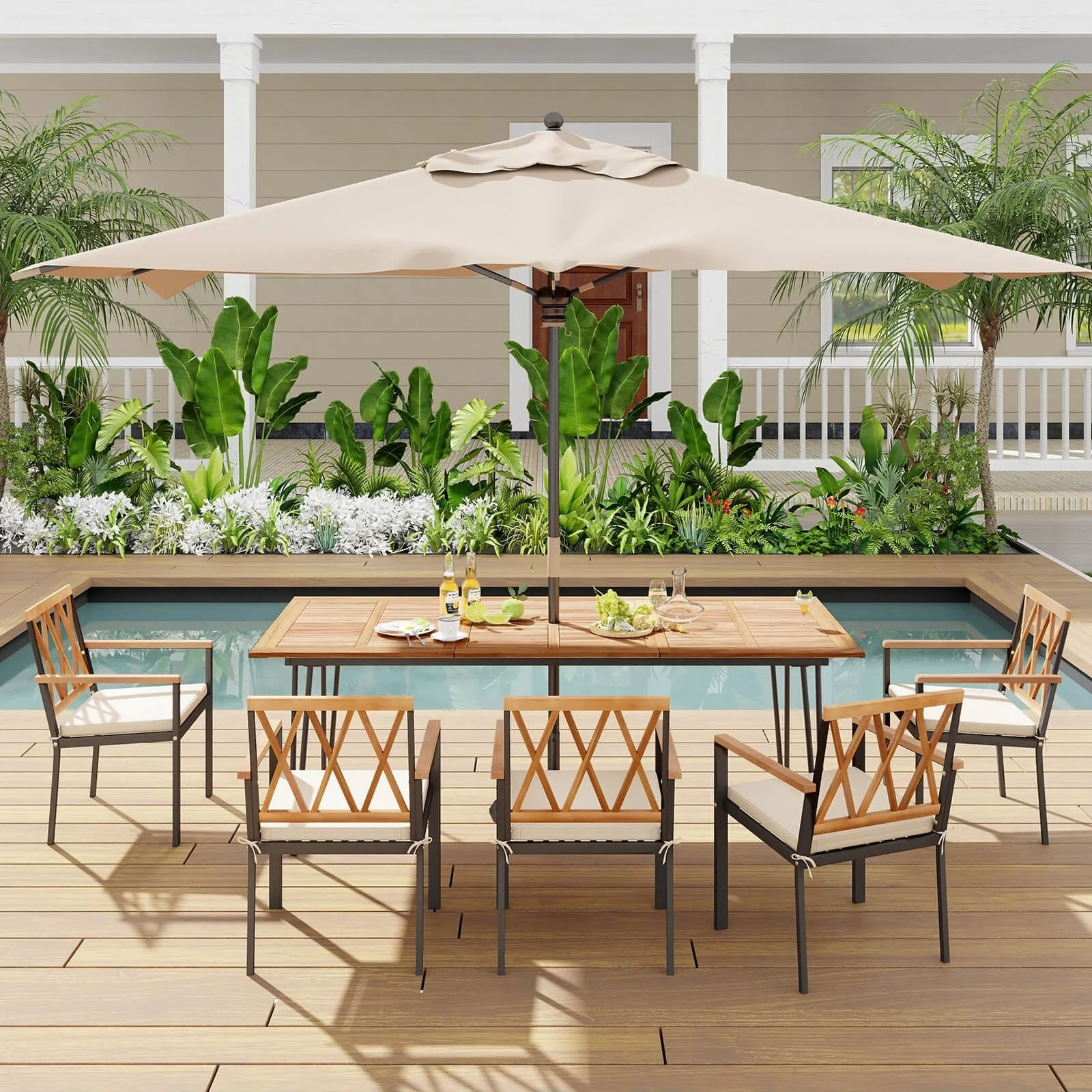 Costway 86.5-Inch Outdoor Dining Table with Acacia Wood Tabletop & - See Details