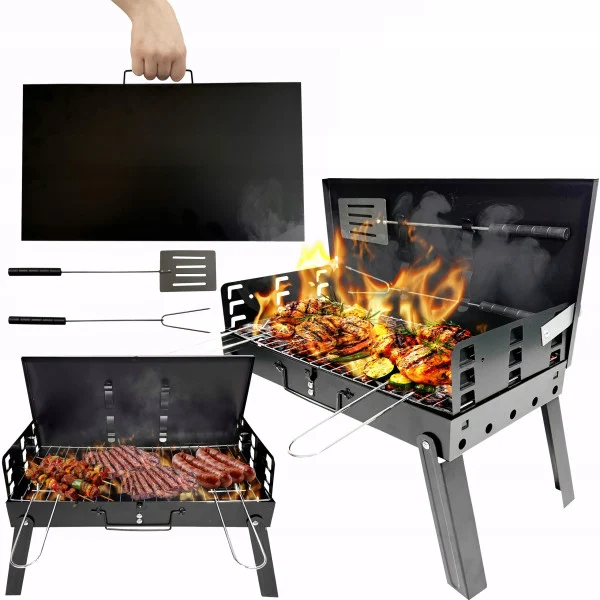 Grill węglowy turystyczny składany przenośny walizka   akcesoria BBQ1009