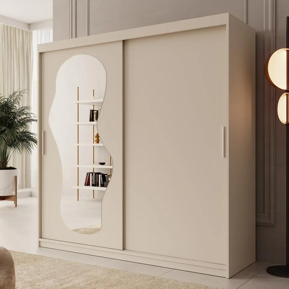 Meubella - Kledingkast Ulysses - Beige - 200 cm - Met spiegel