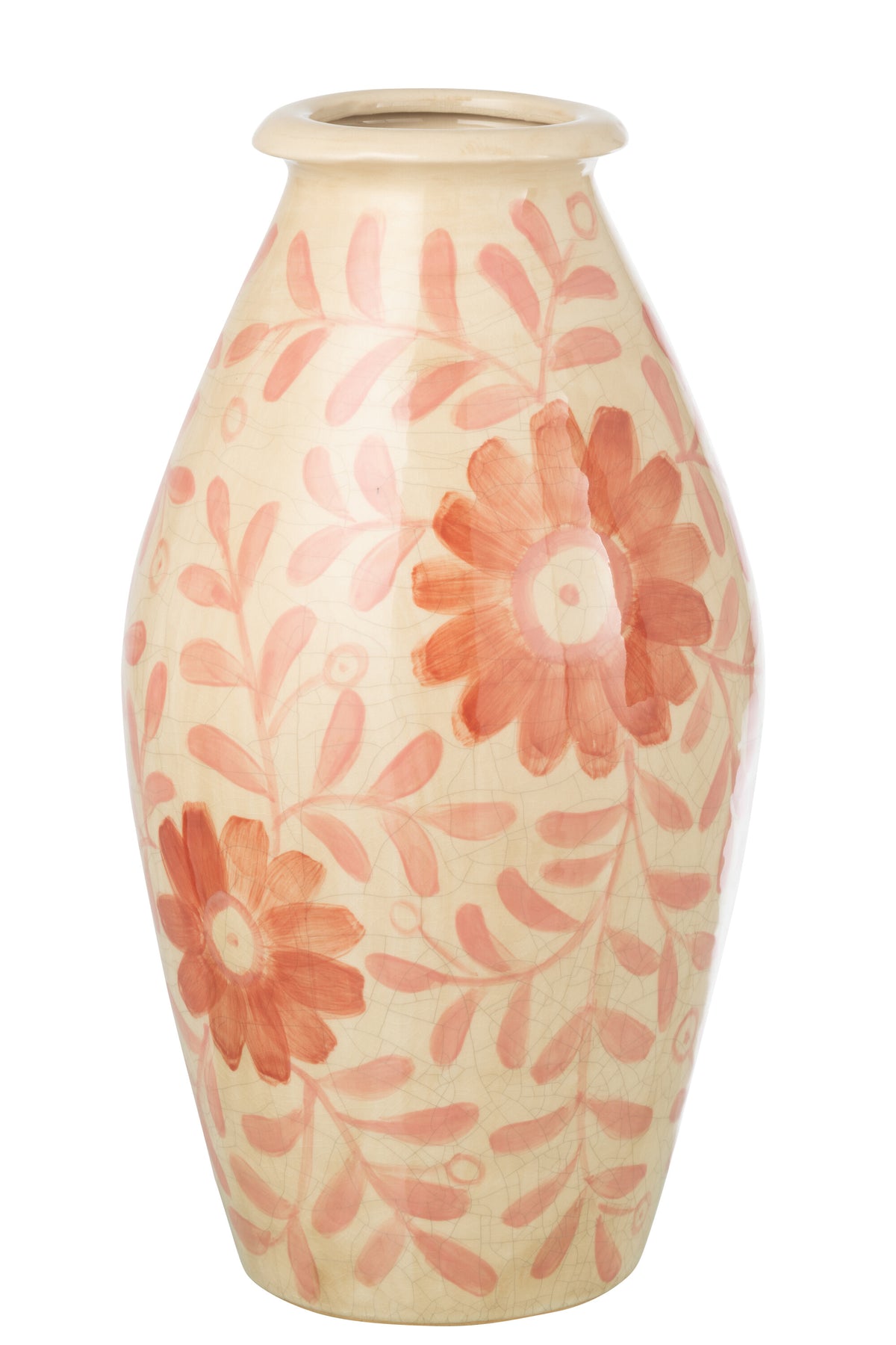 J-Line vaas Bloemen - steengoed - oranje/wit - large