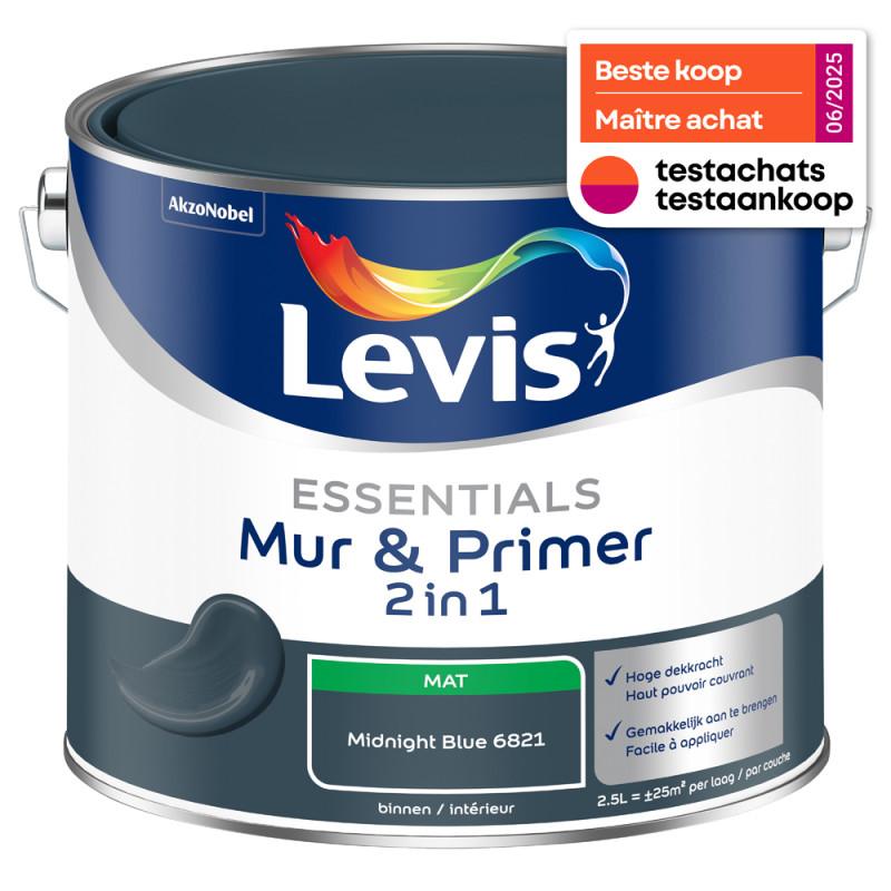Peinture pour murs Essentials Mur & Primer 2-en-1 bleu minuit 2,5 L