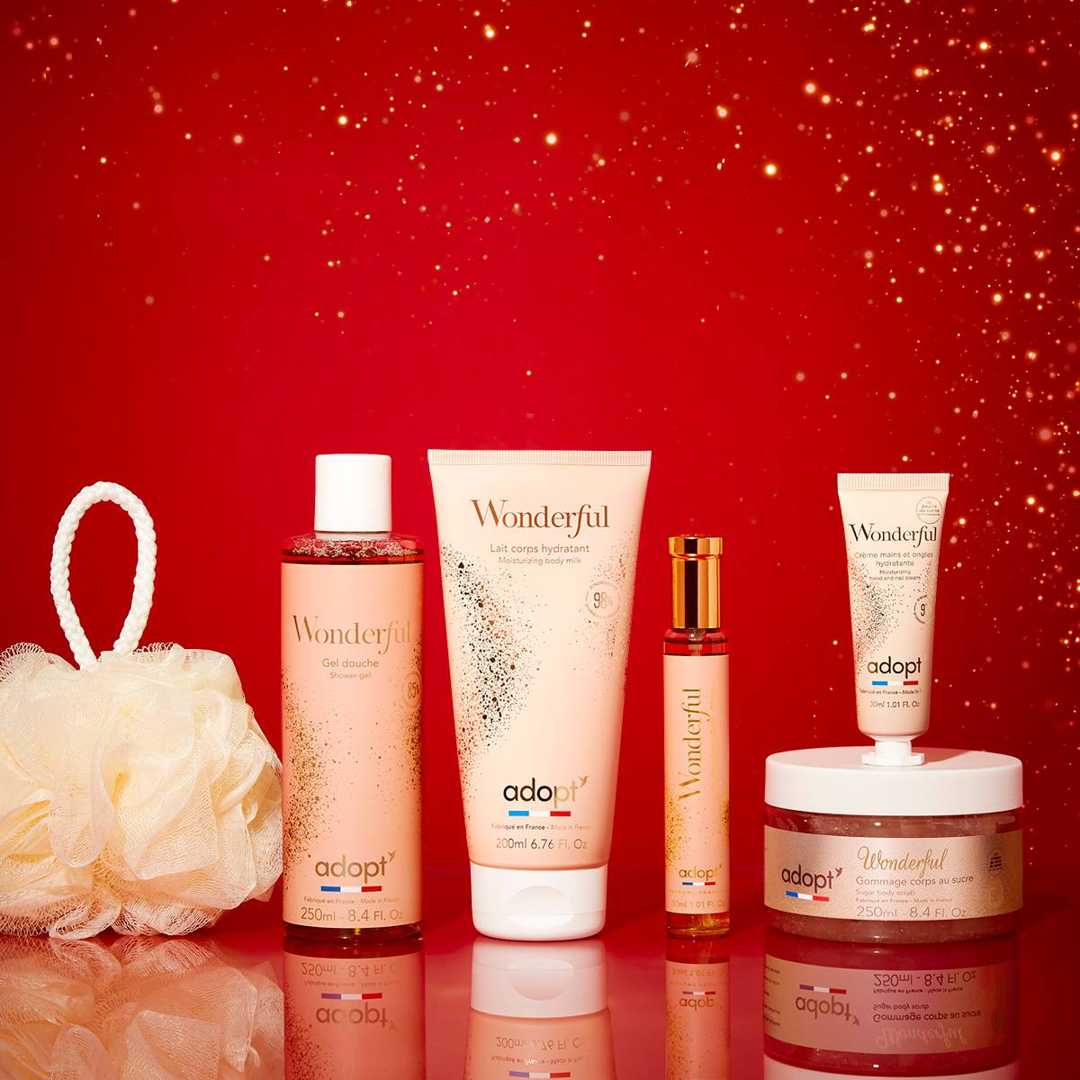 WonderfulCoffret maxi eau de parfum Wonderful 30 ml   gel douche 250 ml   lait corps 200 ml   crème pour les mains 30 ml  gommage au sucre 250ml   fleur de bain