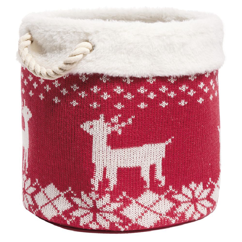 Panière de rangement style chaussette de No&euml;l rouge et blanc Ø30xH30cm