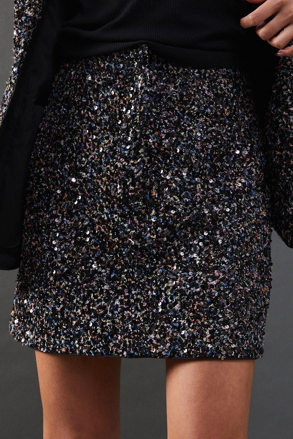 Warehouse Premium Sequin Boucle Mini Skirt