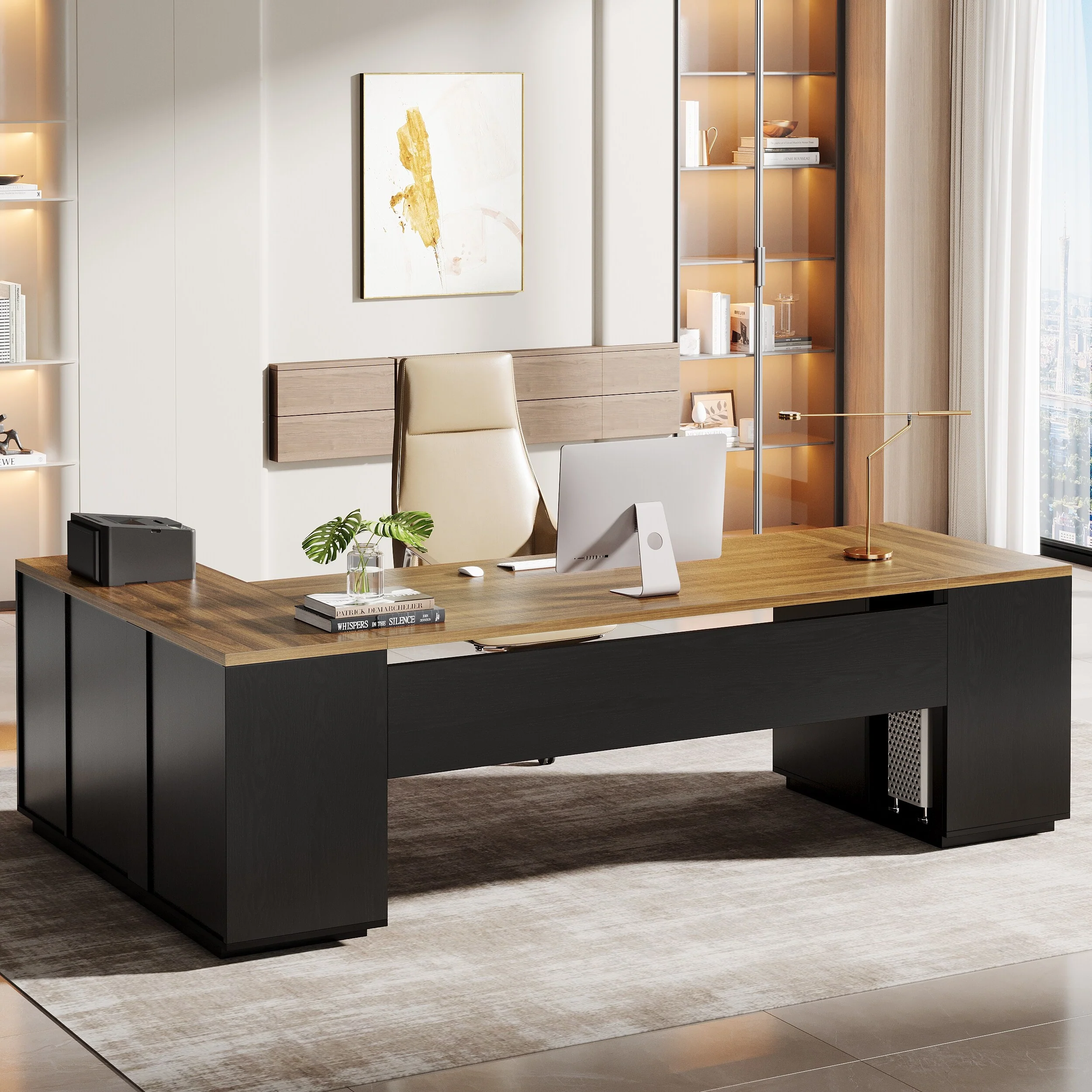 85.8 L-Shaped Executive Desk, Extra Large Office Desk with Drawers