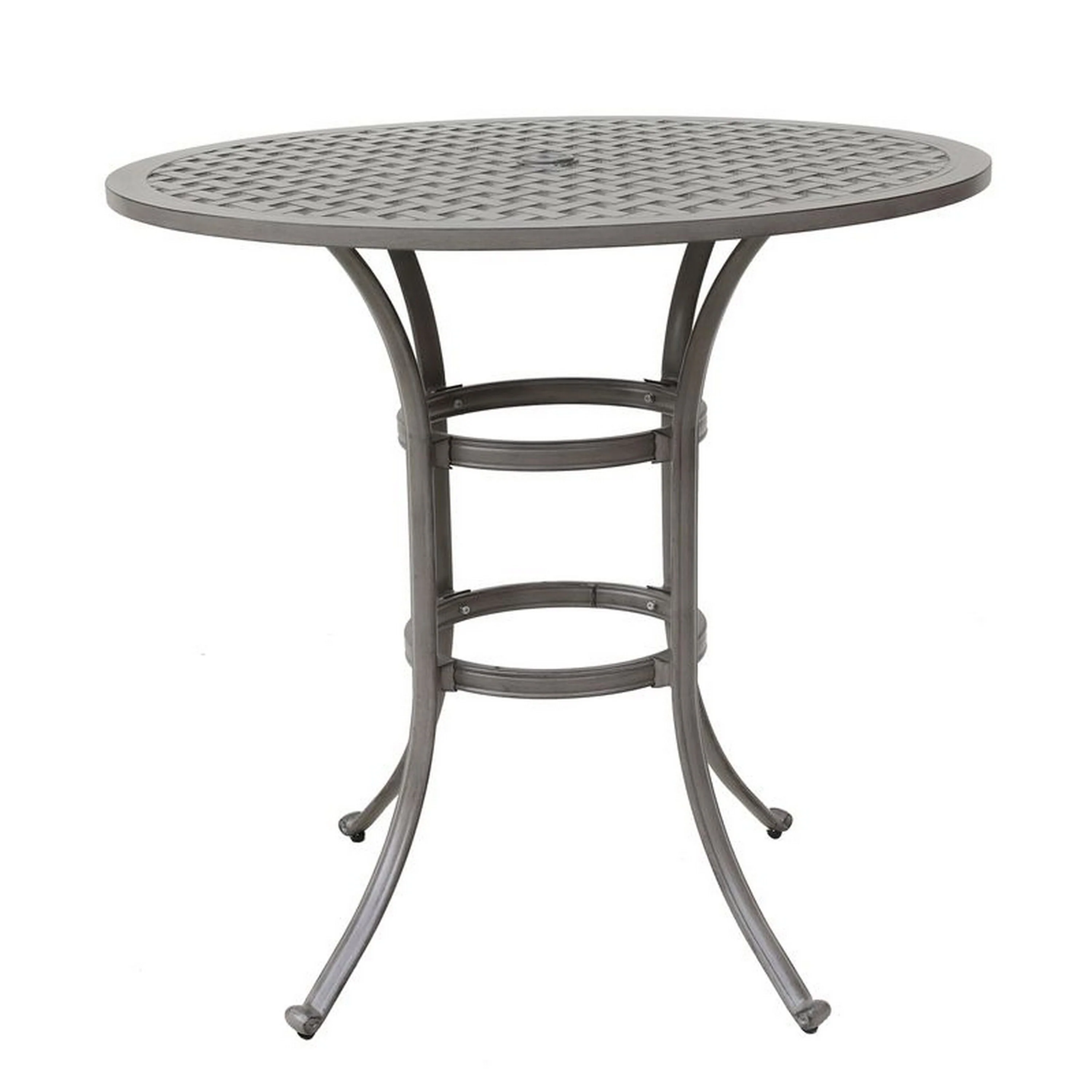 Mace Outdoor Patio Bar Table, 42 Inch Round Lattice Top, Aluminum, Gray