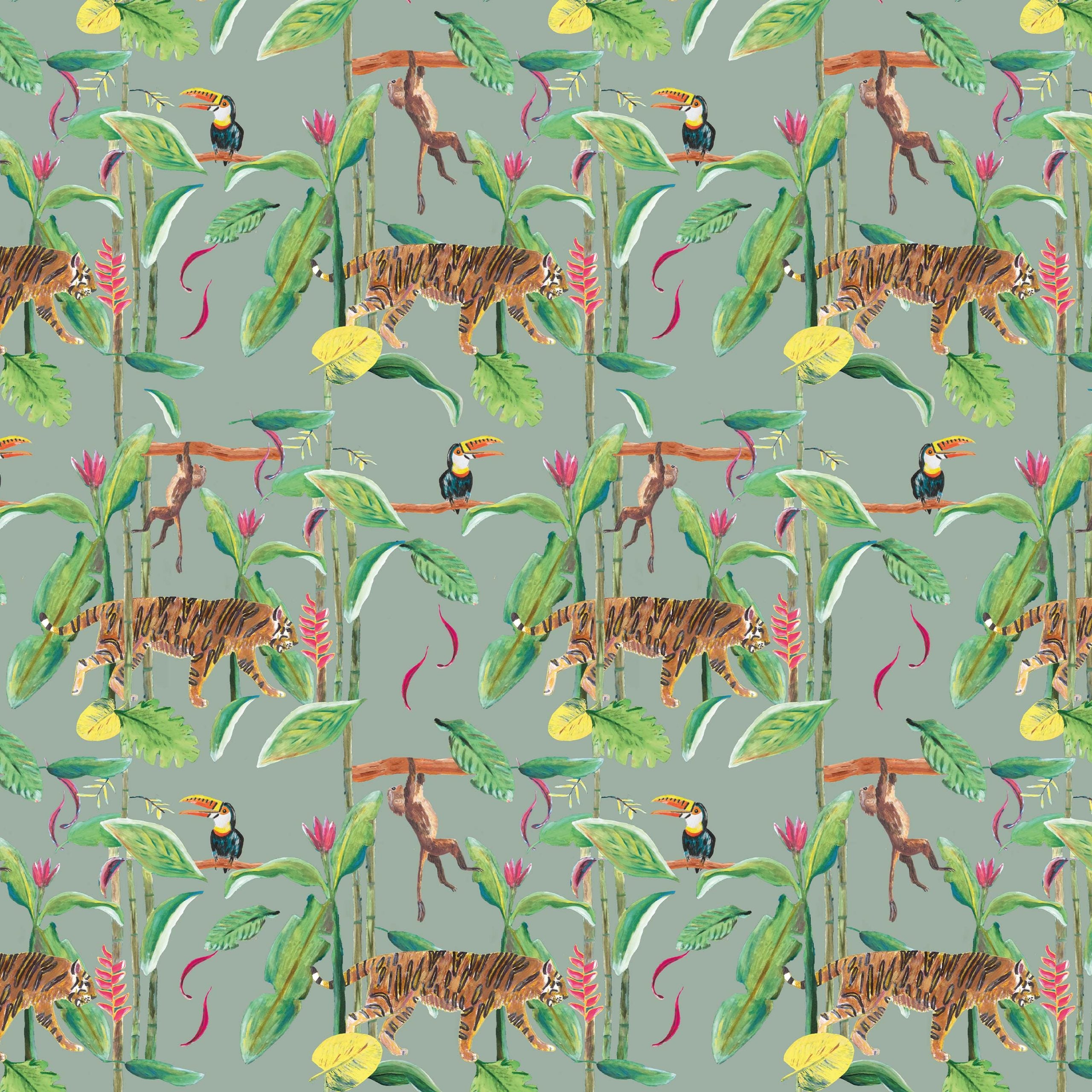 Catchii Behang Tiger Jungle groen blauw
