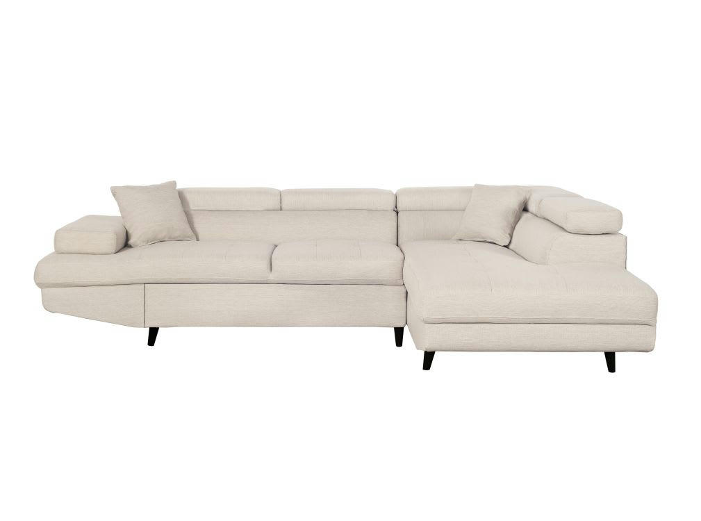 RIO SCANDI - Canapé angle droit convertible, coffre en tissu - Beige - Pieds noir