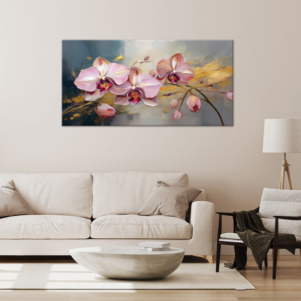 Feeby Obraz na płótnie, Różowe Storczyki Kwiaty Glamour 80x40