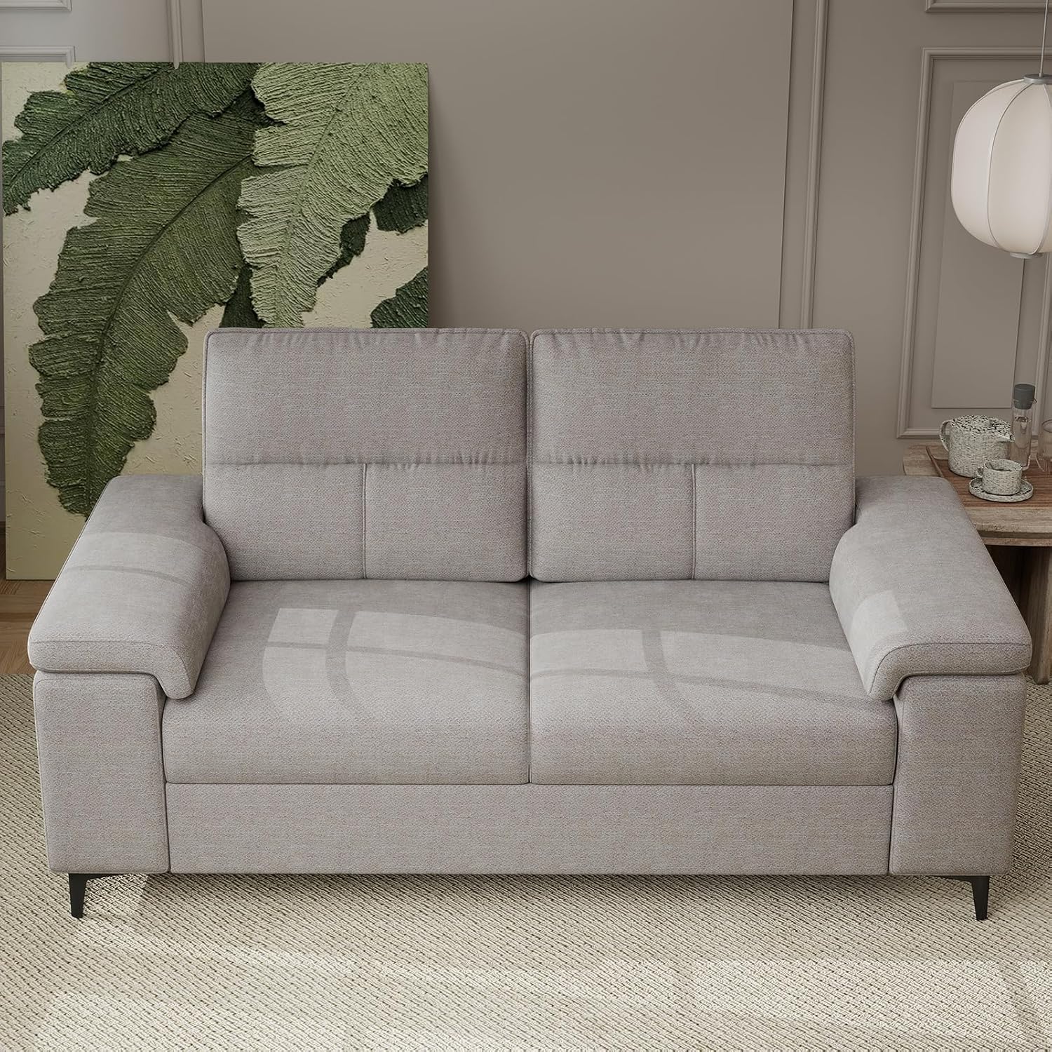 71.25 Modern Couches for Living Room, Deep Seat Sofa with 8” Cushion, Comfy 2-Seater Chenille Loveseat with Convertible Armrest, Removable Sofa Cover, High Leg(Light Gray)