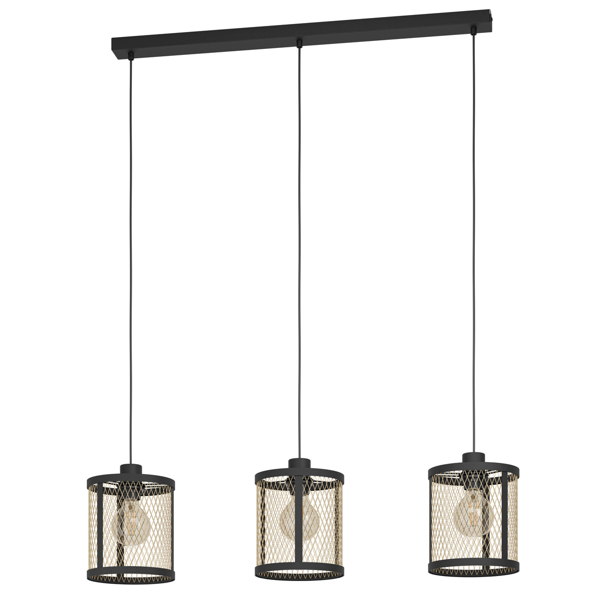 EGLO hanglamp Dellow - e27 - 3 lichts - 88 cm - zwart/geelkoper