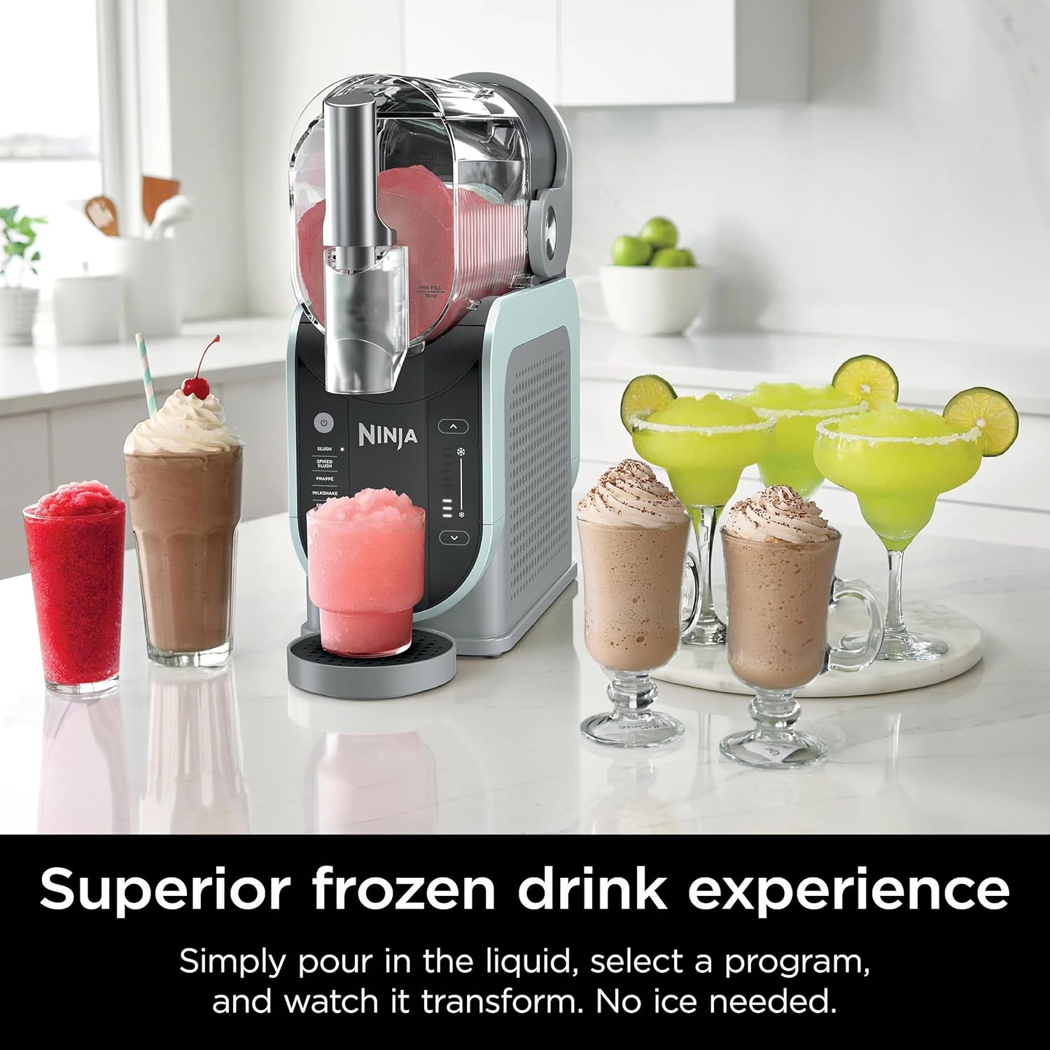 Ninja SLUSHi with RapidChill Technology, 96 oz. Frozen Drink & Slushie Machine, 5 Programs, Slush, Spiked Slush, Frappe, Milkshake, Frozen Juice, FS305CO + Two 16-oz Insulated Bubble Cups (Renewed)