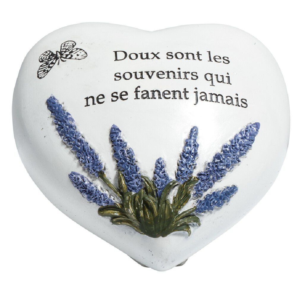 Pierre en résine beige en forme de coeur avec message