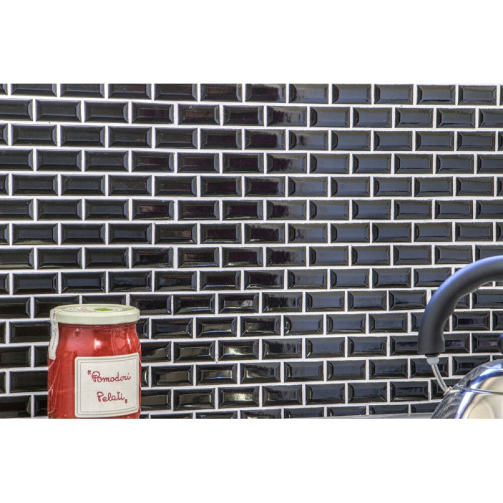 MOSAIKK BRICK BOND DIAMOND SVART BLANK 4.8X2.3CM