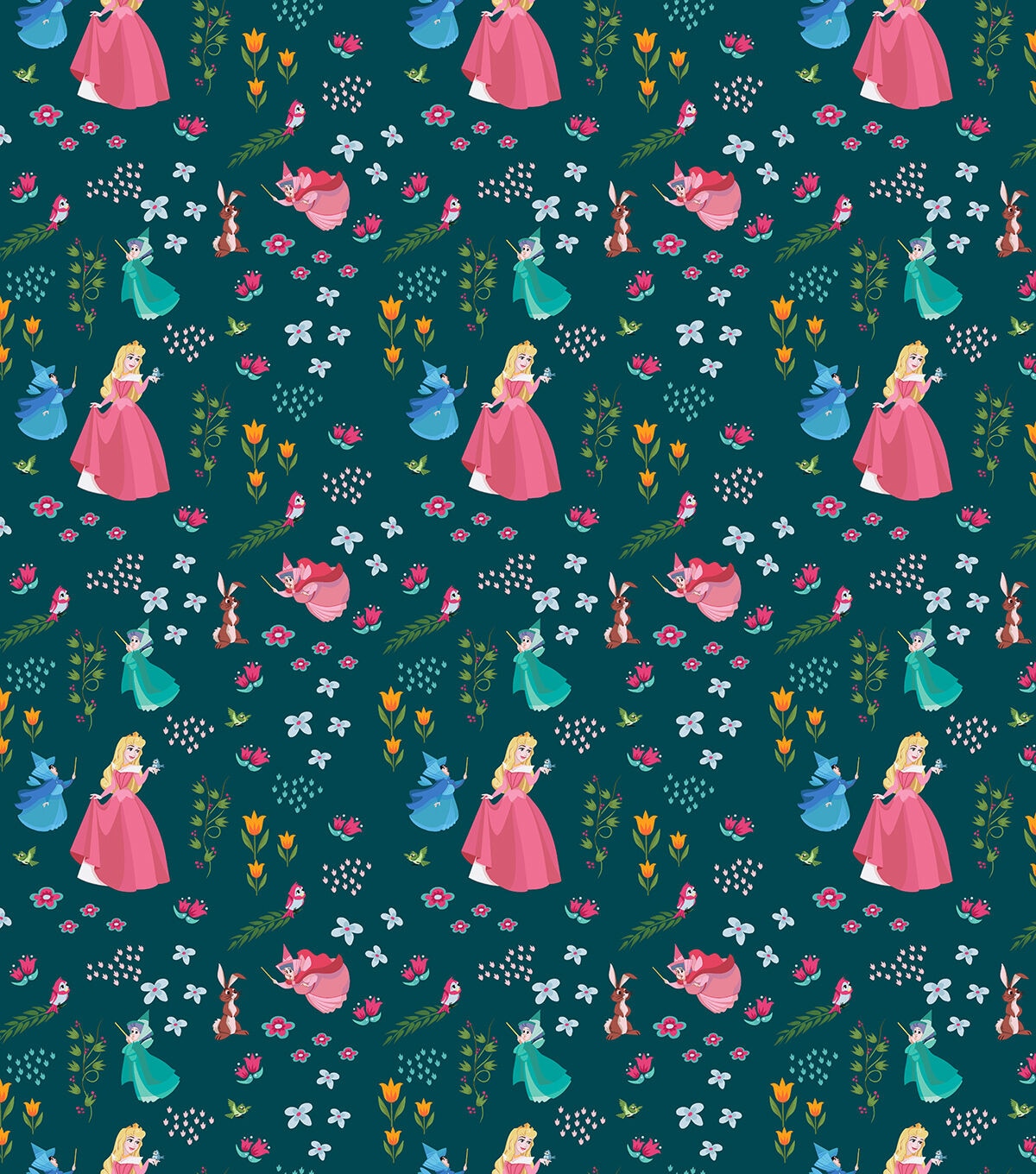 Princess Aurora And Friends Cotton Fabric