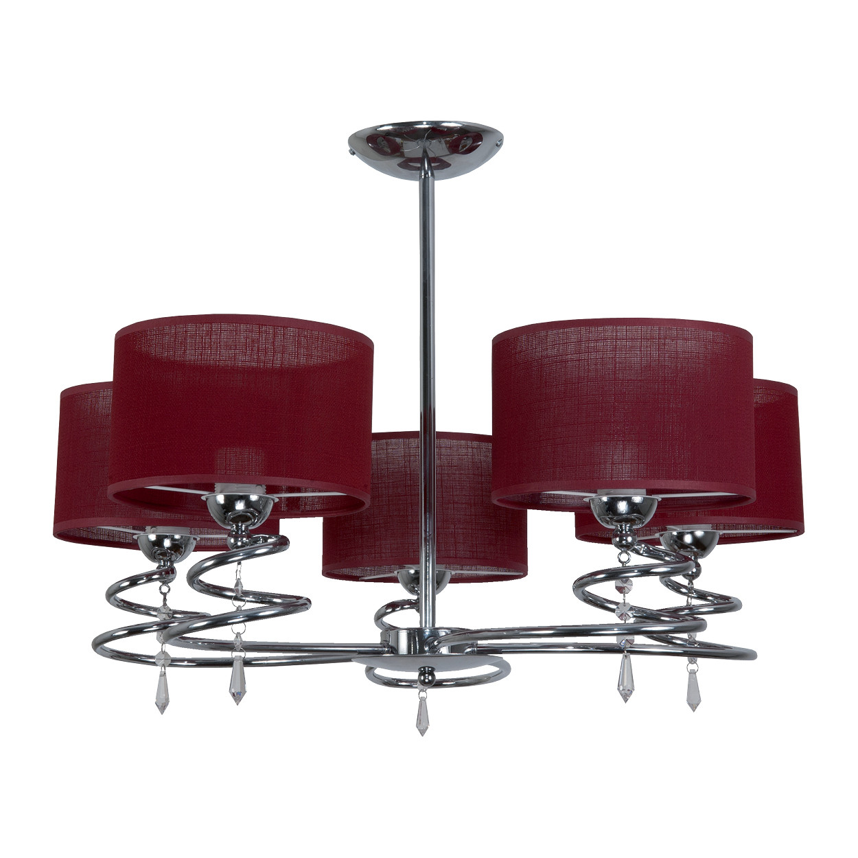 Lampa wisząca EDYLIT glamour chrom czerwony abażur 5xE27 QUEEN RED 12-640