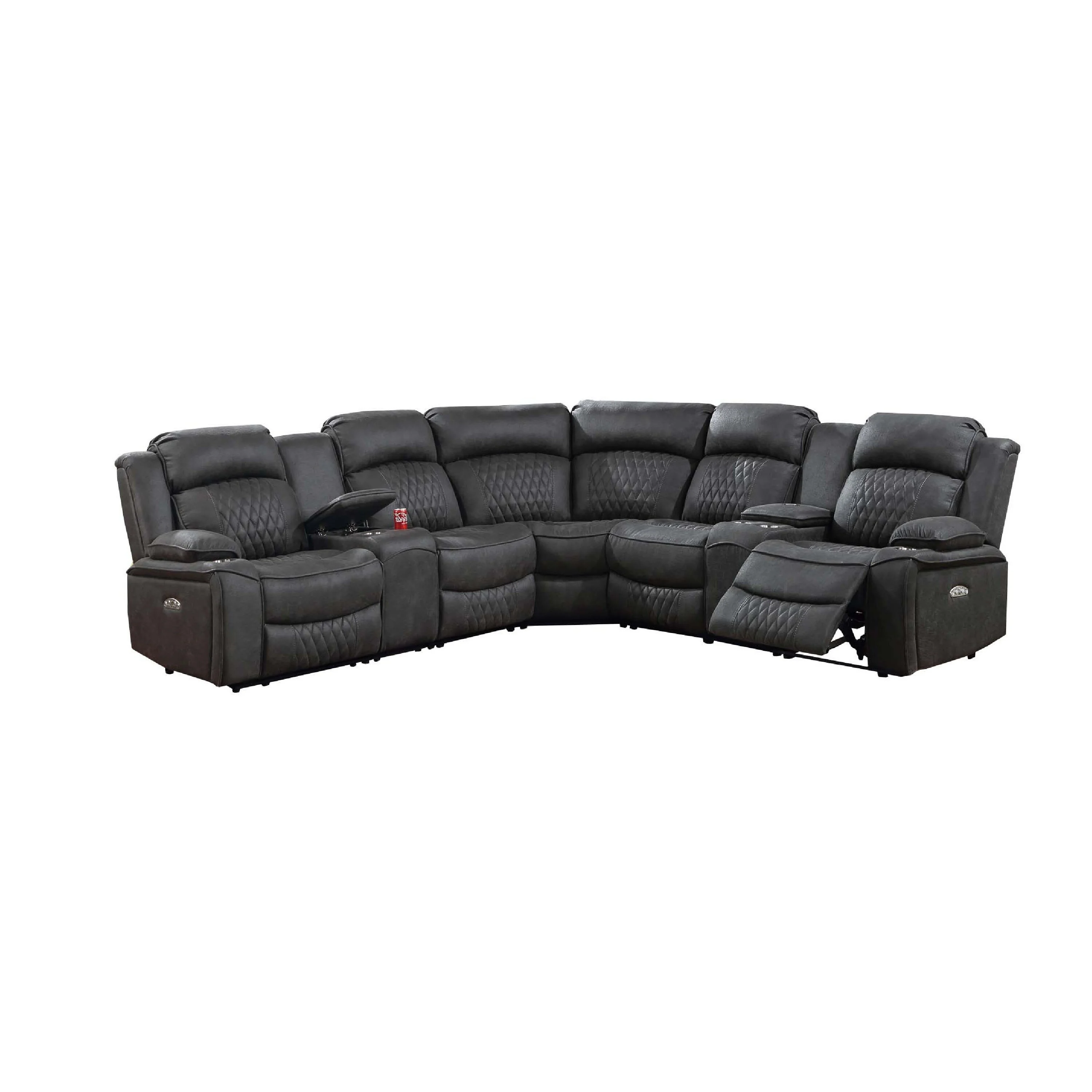 Ina Power Sectional Recliner L Shape Sofa, Charcoal Gray Faux Leather