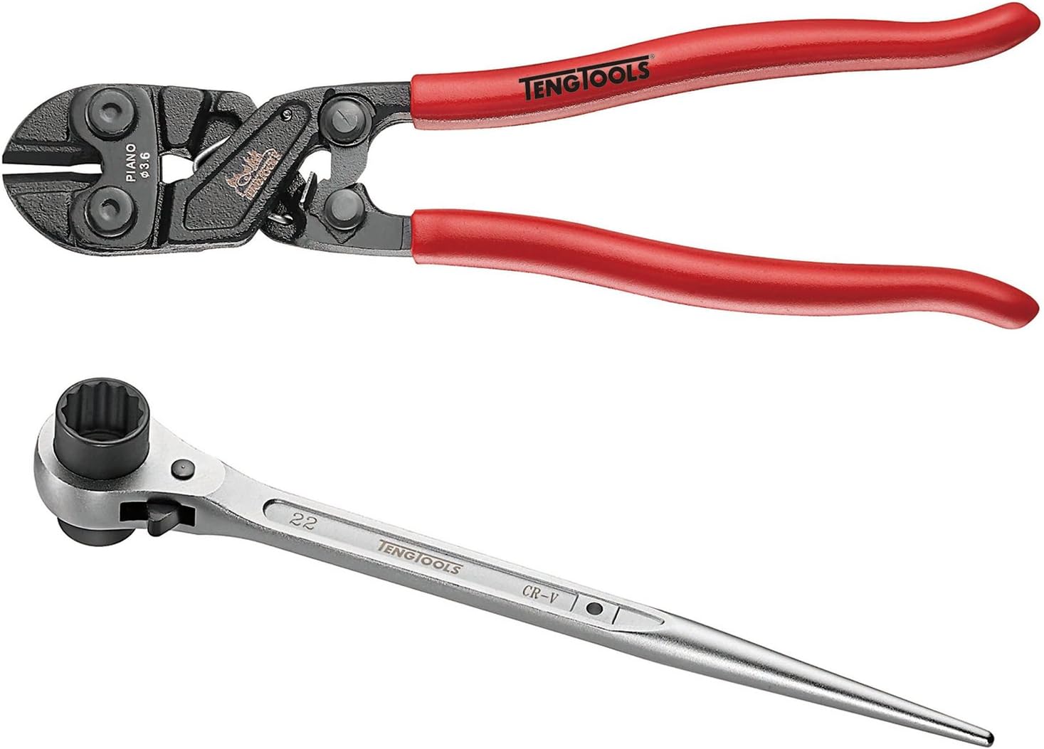 Teng Tools Scaffolding Podger Wrench 19 x 22 and 8 Inch Mini Bolt Cutters Bundle, Silver