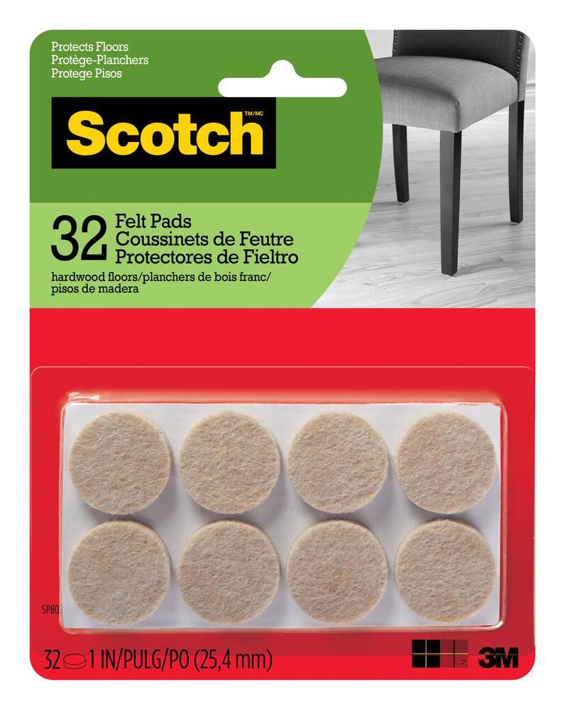 Scotch Round Felt Pads, Self-Adhesive, Assorted Sizes, 32-pc
