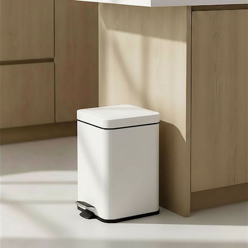 SOGA 2X Foot Pedal Stainless Steel Square Trash Bin White 12L